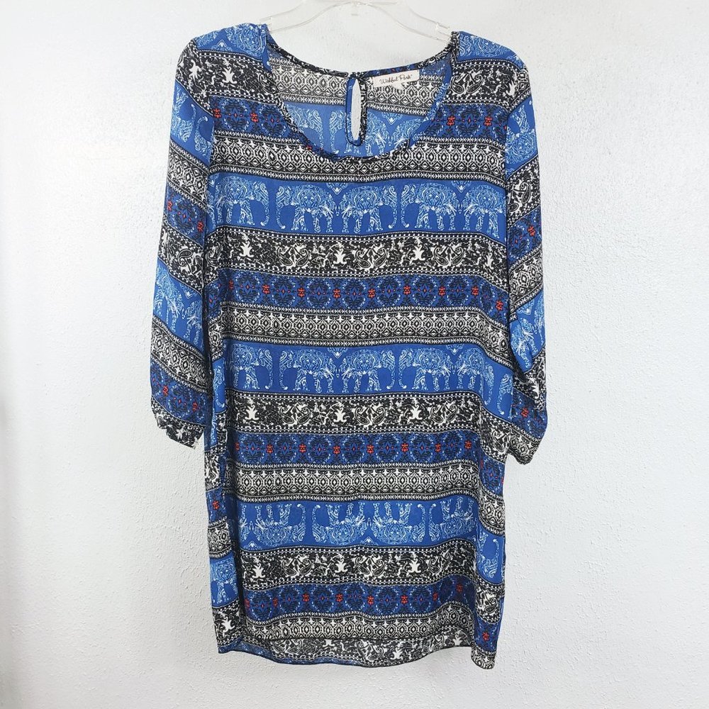 Wishful Park Women's Blue Long Sleeve Scoop Neck Large Top Tunic Shirt Blouse - Picture 12 of 12